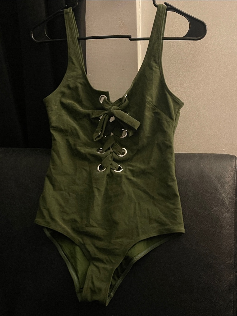 & Other Stories Olive Green Lace-Up One-Piece Bodysuit/Swimsuit Size 6 NWOT